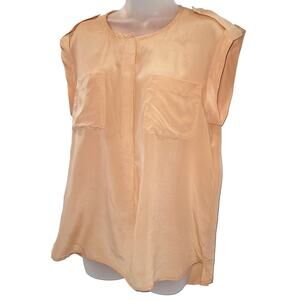 MADEWELL Size L Peach SILK Button Up Collarless Camp Shirt